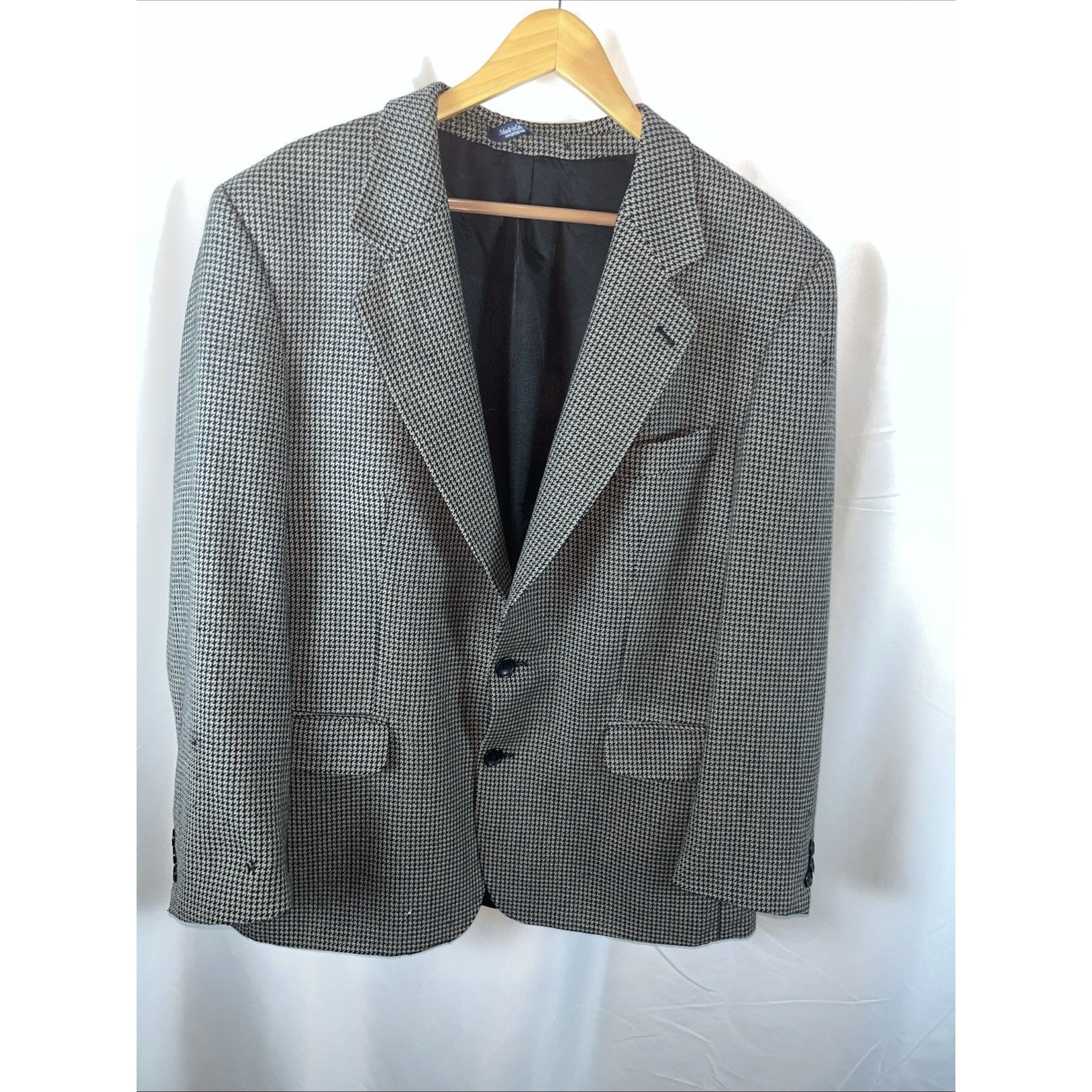 Vintage Brandini Men’s Blazer 100% Pure Wool Brown Houndstooth Plaid Office 43r